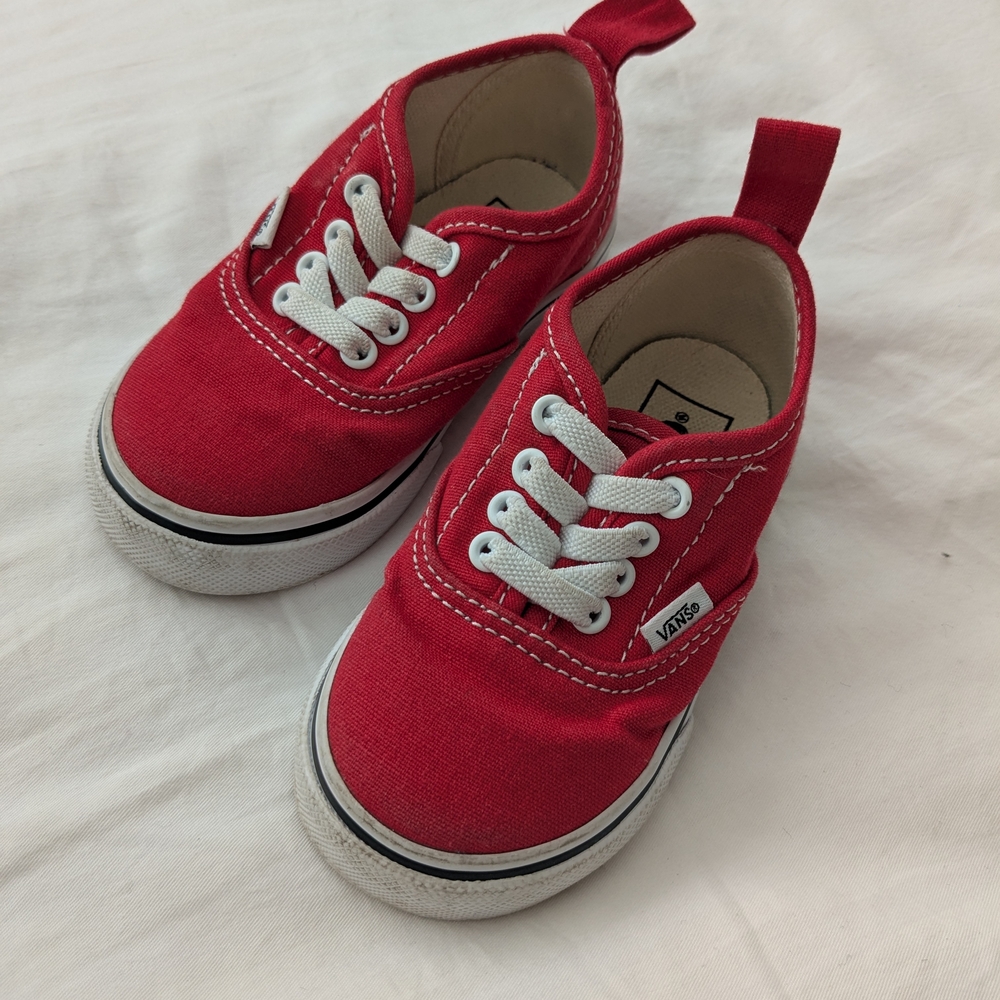 Vans Red and White Canvas Sneakers, Toddler Size 6
